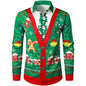 2026 Merry Christmas Lapel Blouse Funny Santa Claus Cosplay Graphic Long Sleeve Shirts For Men Clothes Bachelor Party Fake Suit