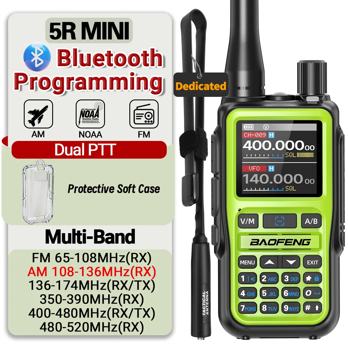 Baofeng UV-5R Mini Walkie Talkie Bluetooth Programming APP Long Range 999 Channels Radio With Protective Case Tactical Antenna