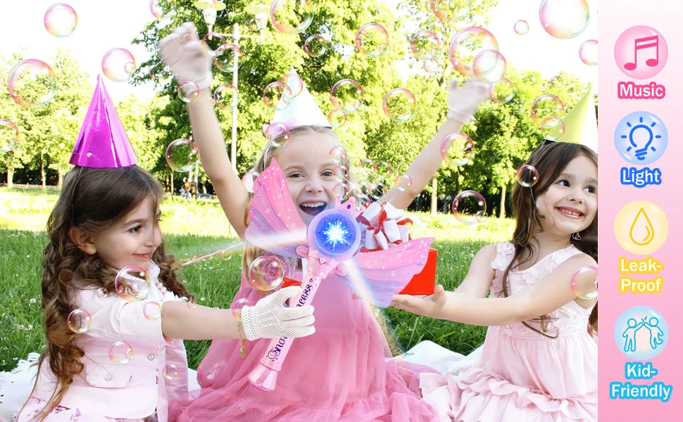 Children's Bubble Machine, Glowing Princess Bubble Stick, with Music and Detachable Wings, Outdoor Indoor Garden Party Toy