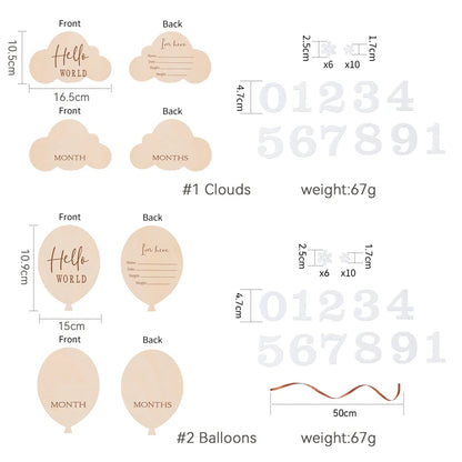 2Pcs Baby Wooden Balloon Milestone Cards Photography Accessories Baby Photography Shooting Props For Newborn Birthing Gifts