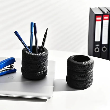 1pcs Fun Tire-Shaped Pen Holder -PVC Desk Organizer, Ideal for School and Office Supplies, Painted Finish, Office Supplies