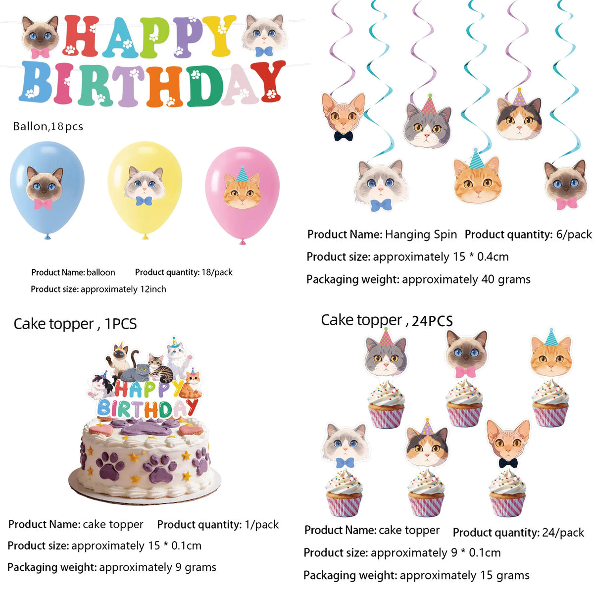 Cat Party Paper Plates Cups Napkins Party Supplies Cat Face Happy Birthday Banner Tablecloth for Cat Themed Birthday Party Decor