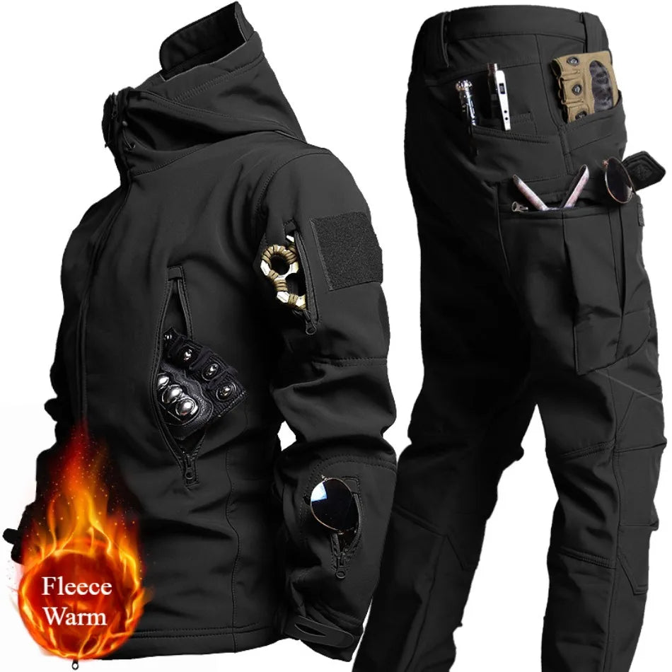 Winter Soft Shell Mens Tactical Set Outdoor Windproof Waterproof Warm Combat Suit Multi Pocket Thickened Camo Hunting Uniform