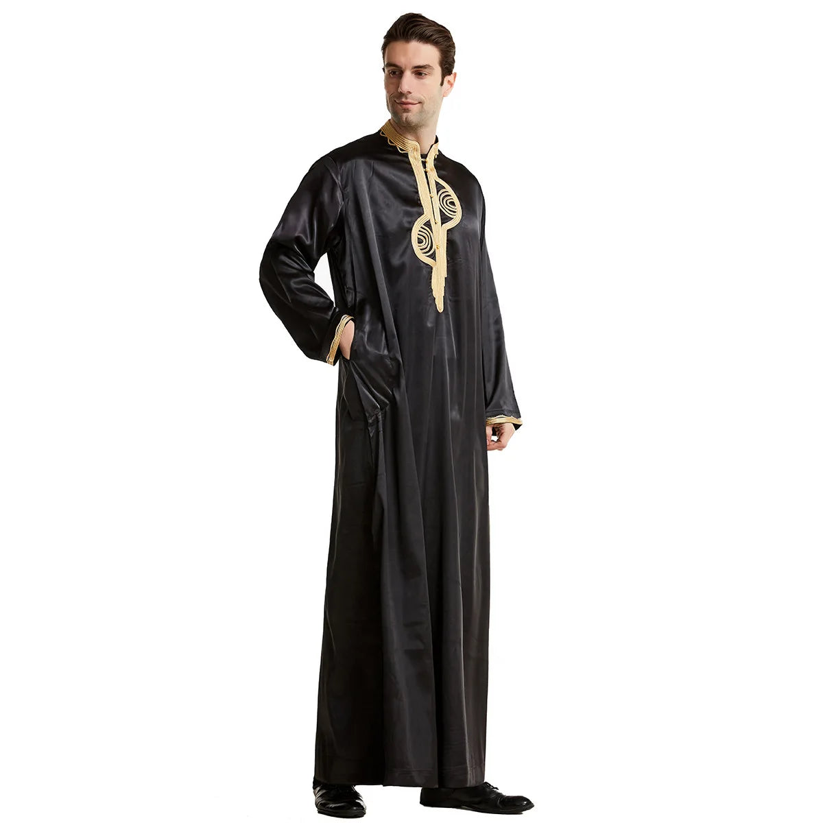 Muslim Men Clothing Kaftan Robes Long Sleeves Stand Collar Eid Thobe Kurta Arab Turkish Dress Dubai Islam Habit Ethnic Leisure
