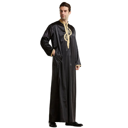 Muslim Men Clothing Kaftan Robes Long Sleeves Stand Collar Eid Thobe Kurta Arab Turkish Dress Dubai Islam Habit Ethnic Leisure