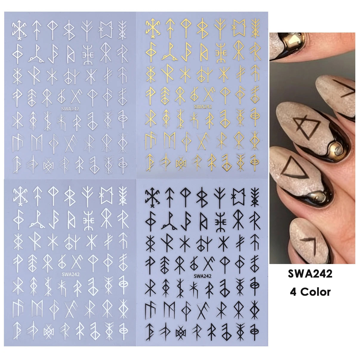 4pcs English Letter Nail Stickers Gothic Style Y2K Cool Design Roman Letter Alphabet Adhesive Nail Decal DIY Manicure Decoration