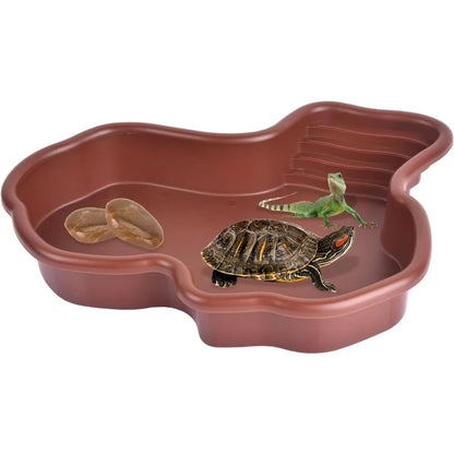 Reptile Bathing Pool Reptile Feeding Dish Water Bowl with Ramp Aquarium Ornament for Snake, Turtle, Bearded Dragon, Lizard Bath