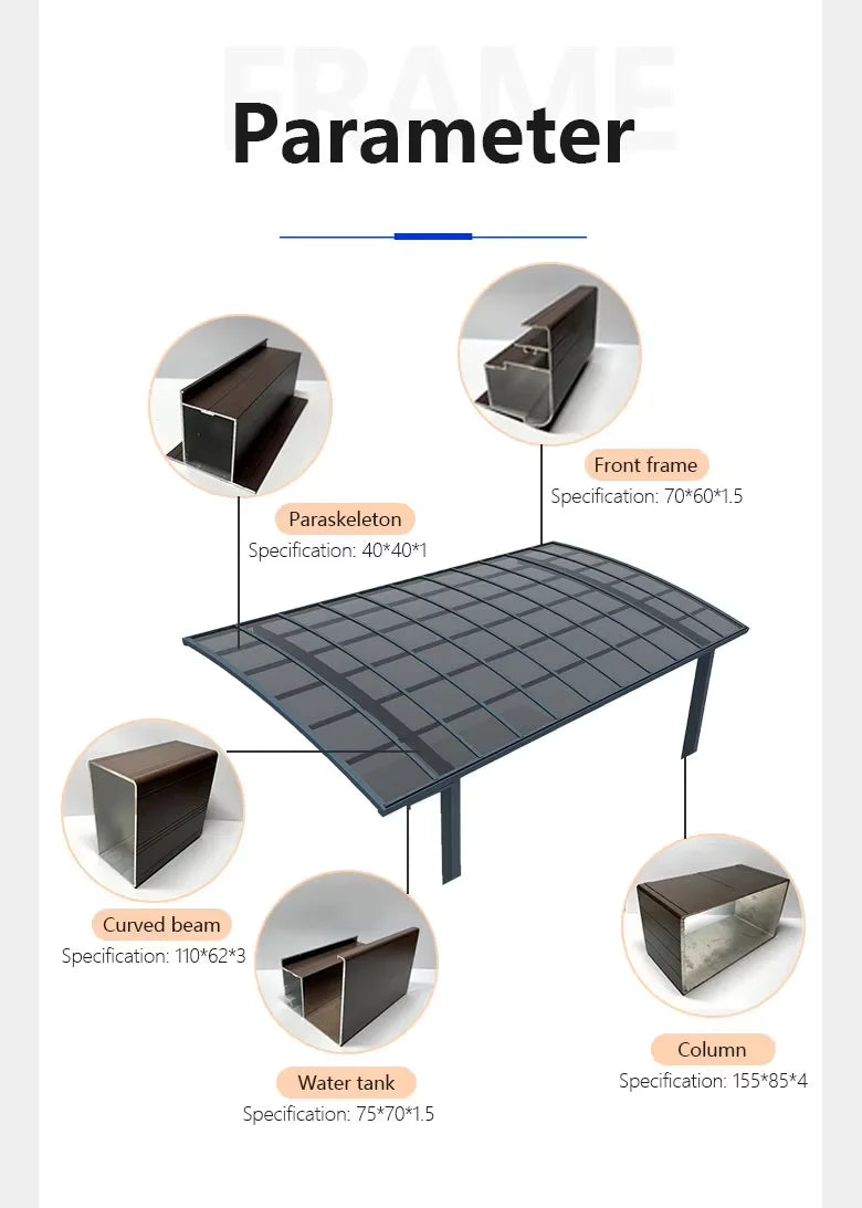 Home Villa Gazebos Garden Outdoor Canopy Tent Modern Custom Parking Shed Sunshade Awning Patio Pergola Aluminum Alloy Carport