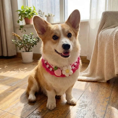 Stylish Adjustable Flower Pet Scarf Bib Sweet Decorative Knitted Cat Scarf Cozy Handmade Cat Woven Bib Spring Collection