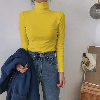 Autumn Long Sleeve Turtleneck Tops Slim Knitted Bottoming T Shirt Korean Fashion Sweater Harajuku Pullover Women Clothing Jumper