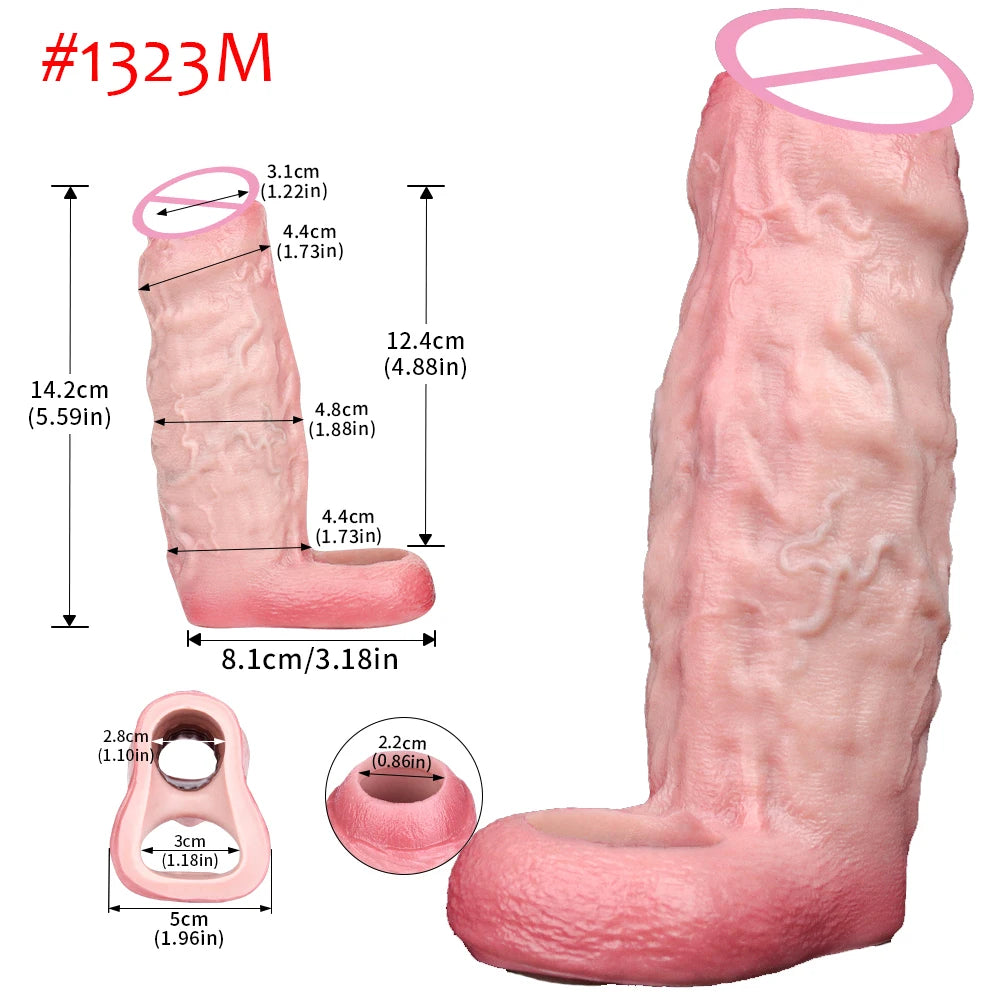 FAAK Silicone Penis Sleeve Ring Realistic Hollow Dildo Size S M Dildo Sheath Delay Ejaculating Cock Enlarger Sex Toys For Men