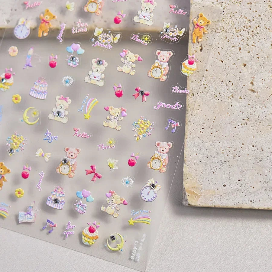 5D Pudding Jelly Dessert Fruit Cherry Pink Claw Print Bowknot Tie knot Love Heart Stars Nail Art Sticker Adhesive Manicure Decal