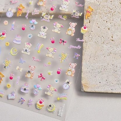5D Pudding Jelly Dessert Fruit Cherry Pink Claw Print Bowknot Tie knot Love Heart Stars Nail Art Sticker Adhesive Manicure Decal