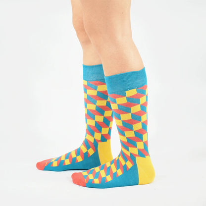 5 Pairs Novelty Men's Cotton Colorful Pattern Funny Fashion Happy Crew Dress Socks