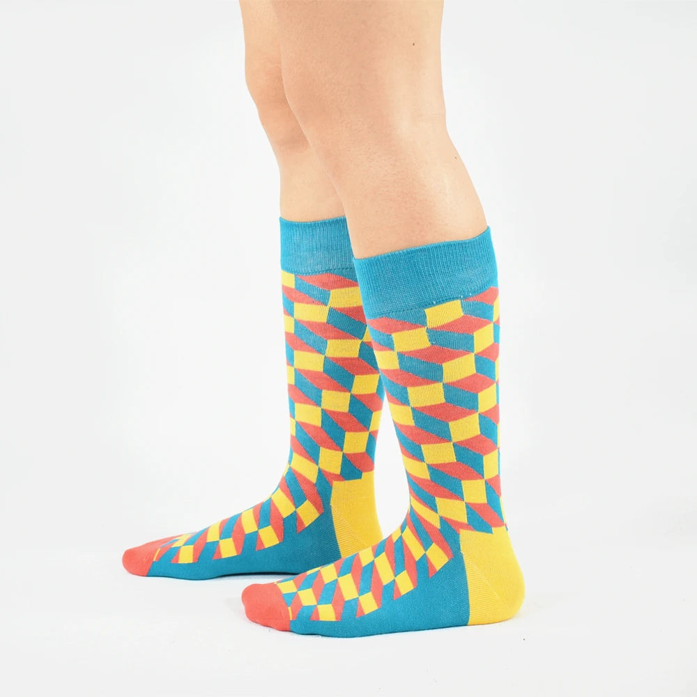 5 Pairs Novelty Men's Cotton Colorful Pattern Funny Fashion Happy Crew Dress Socks