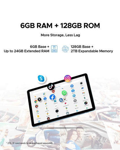 DOOGEE Tab A9 Pro+ Tablet PC Android 15 Dual Speakers 11'' Screen 30GB RAM (6GB+24G) 128GB 8580mAh Battery Widevine L1 Smart Pad