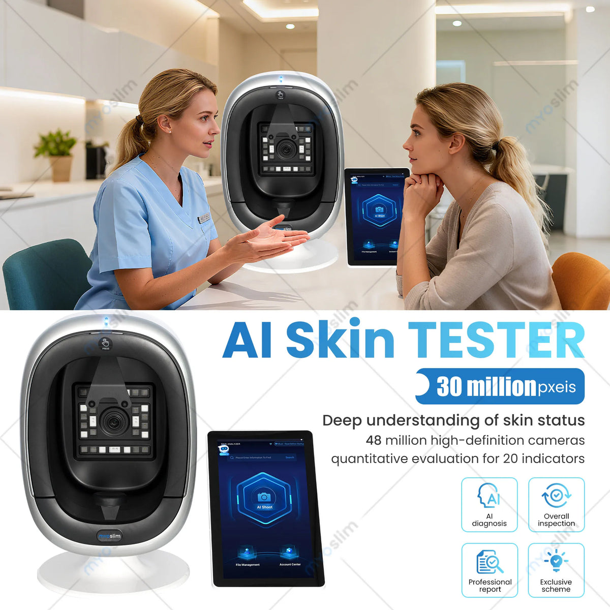3D Skin Scanner Care Facial Analyzer Monitor Machine Magic Mirror Portable TestingEnglish Detector Face Camera Test Analysis