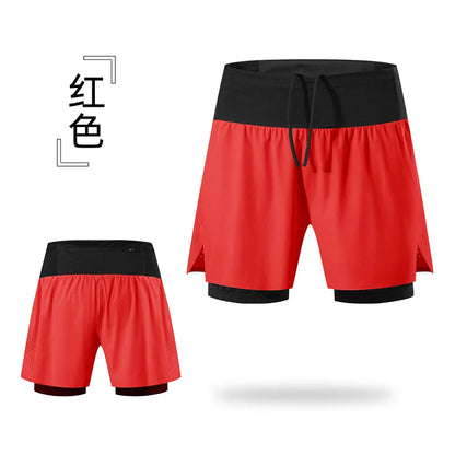 2 in 1 Trail Running Marathon Multifunctional Shorts Quick Dry Long Distance Training Sports Men Summer Lining With Waist bag
