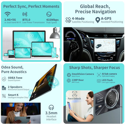 ODEA S11, 11 inches TDDI, 8000mAh, Android 14 Tablet, (6GB+10GB Expansion) 16GB RAM, 256GB ROM, 1920x1200 IPS, UNISOC T606, 8 cores, Mali-G57, 4G LTE, Wifi, GPS, SIM Slots*2+TF*1, Widevine L1 for Netflix