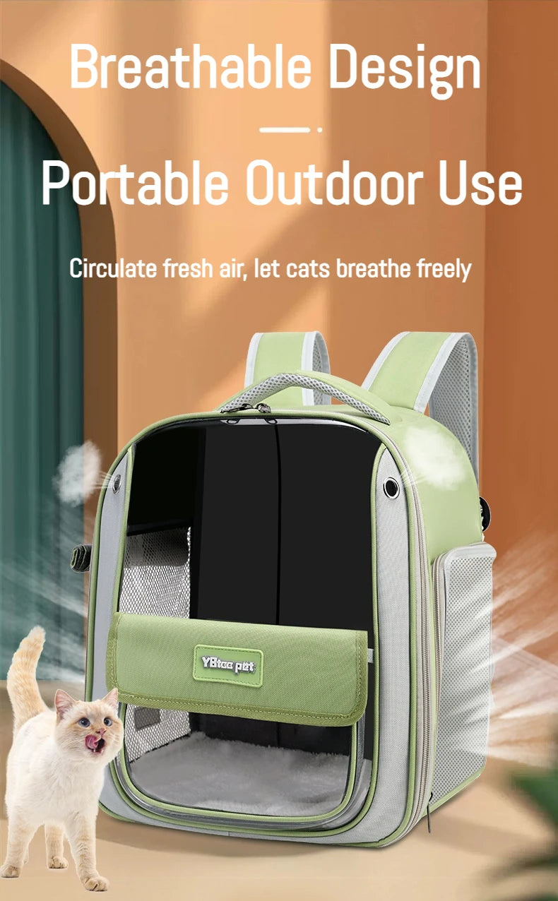 Breathable Portable Cat Carrier Transparent Large-Capacity Waterproof and Wear-Resistant Travel Backpack for Pets Foldable