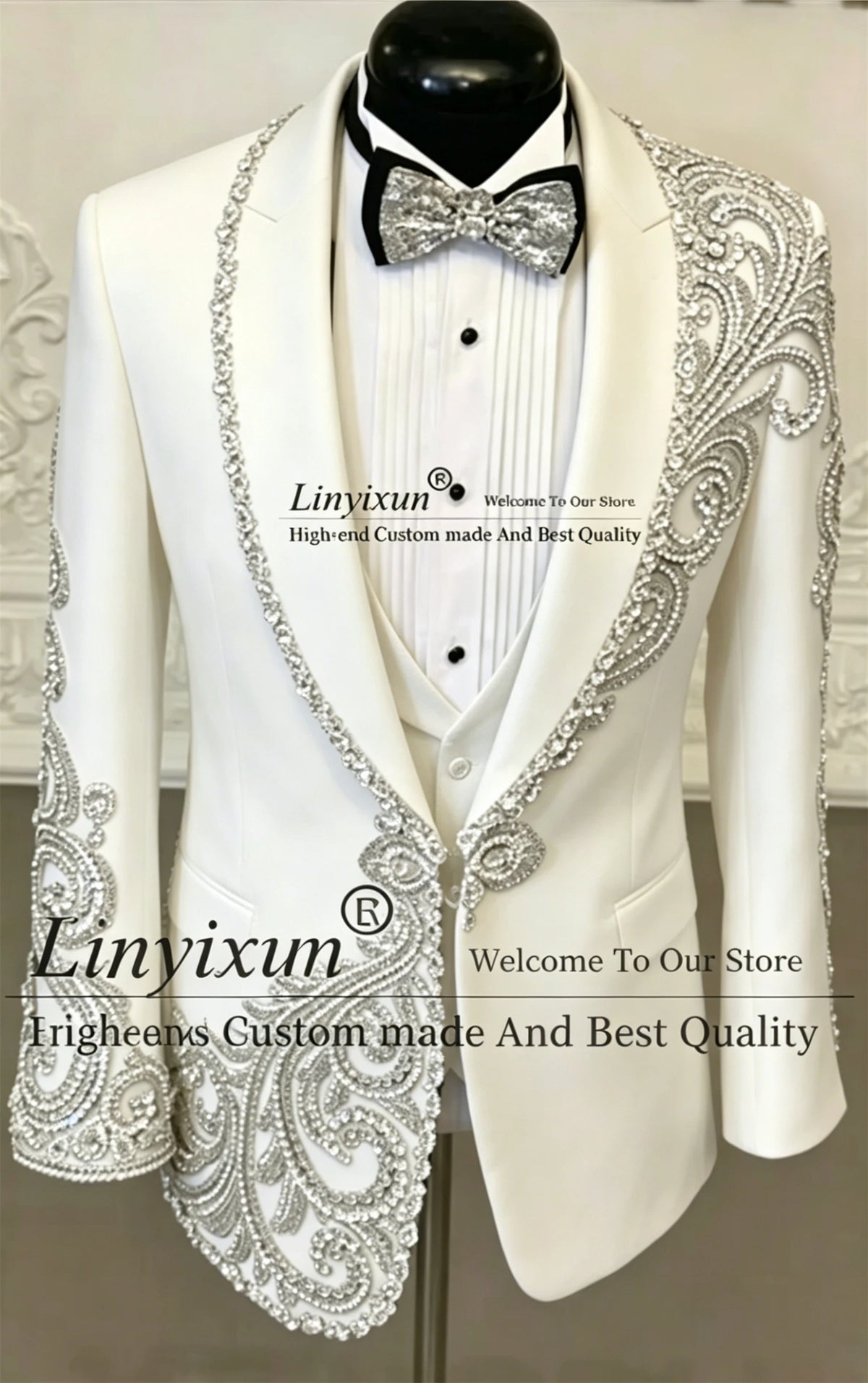 Designer Style Sparkling Diamond Men Suits For Wedding Prom Blazers Outfits 3 Pieces Groom Tuxedos Customized trajes para hombre