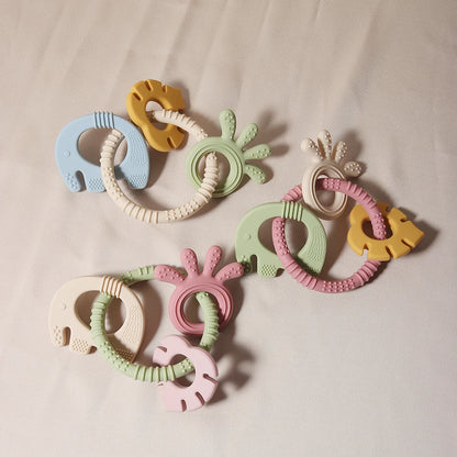 4 In One Baby Silicone Teether Ring BPA Free Rattles Bracelet Food Grade Elephant Cute Octopus Shaped Teething Ring Toys