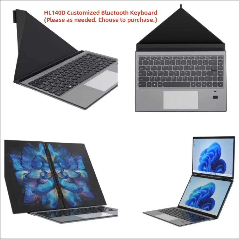 Intel N150 N100 CPU Dual Screen Laptop 14"+14 " 2K Touch Screen Notebook 32GB 360 Degree Flip Metal Case 2 in 1 Laptop Computer
