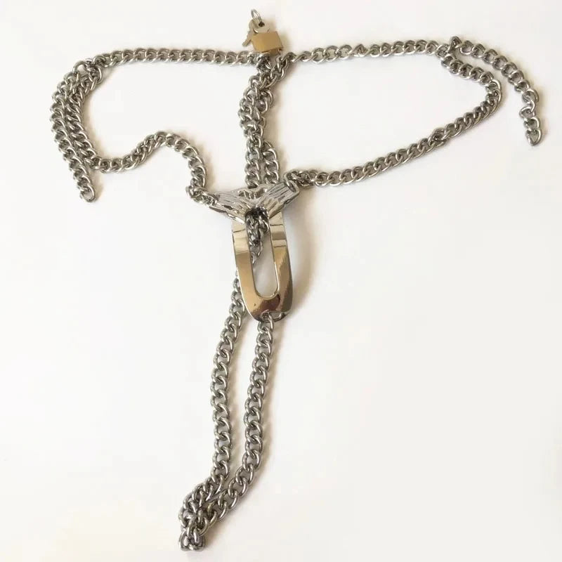 Stainless Steel Invisible Female Chastity Belt Sexy Briefs Leather Bondage Metal Chain Erotic Pants Adult Games BDSM Fetish Wear