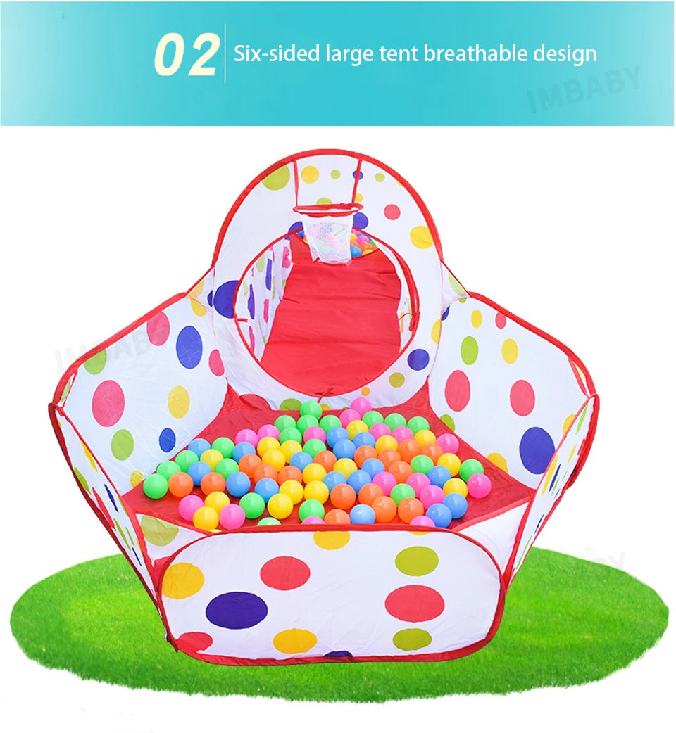 Senior 3-in-1 Foldable Baby Playground Children's Game Tent Baby Ball Fence with Crawling Tunnel Basketball Frame Children Gifts