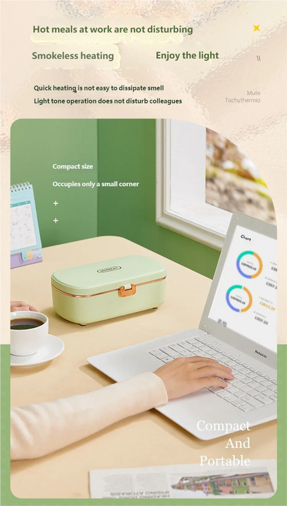 HOMEFISH Stainless Steel Electric Lunch Box Food Warmer Bento Box Water-Free Heating Office Lunch Container with Built-In Heater
