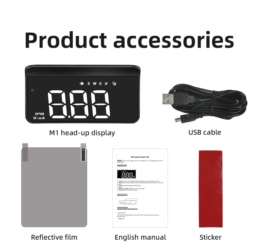 M3 HUD Obd2 Display On-board Computer Car Head-up display Windshield Big Font projection E-OBD and GPS Suitable for All Cars M1