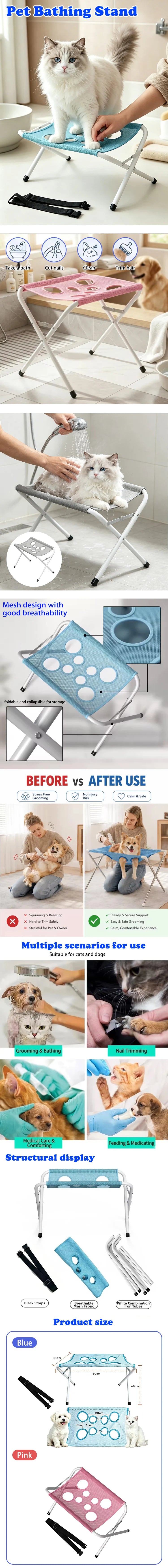 Portable Foldable Pet Grooming Hammock Stand Adjustable Dog Cat Bathing Nail Clipping Drying Mesh Support Rack for Small Pets