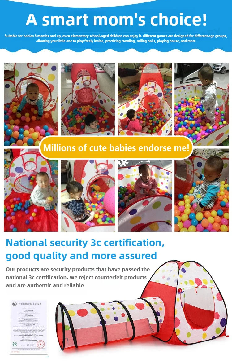 Senior 3-in-1 Foldable Baby Playground Children's Game Tent Baby Ball Fence with Crawling Tunnel Basketball Frame Children Gifts