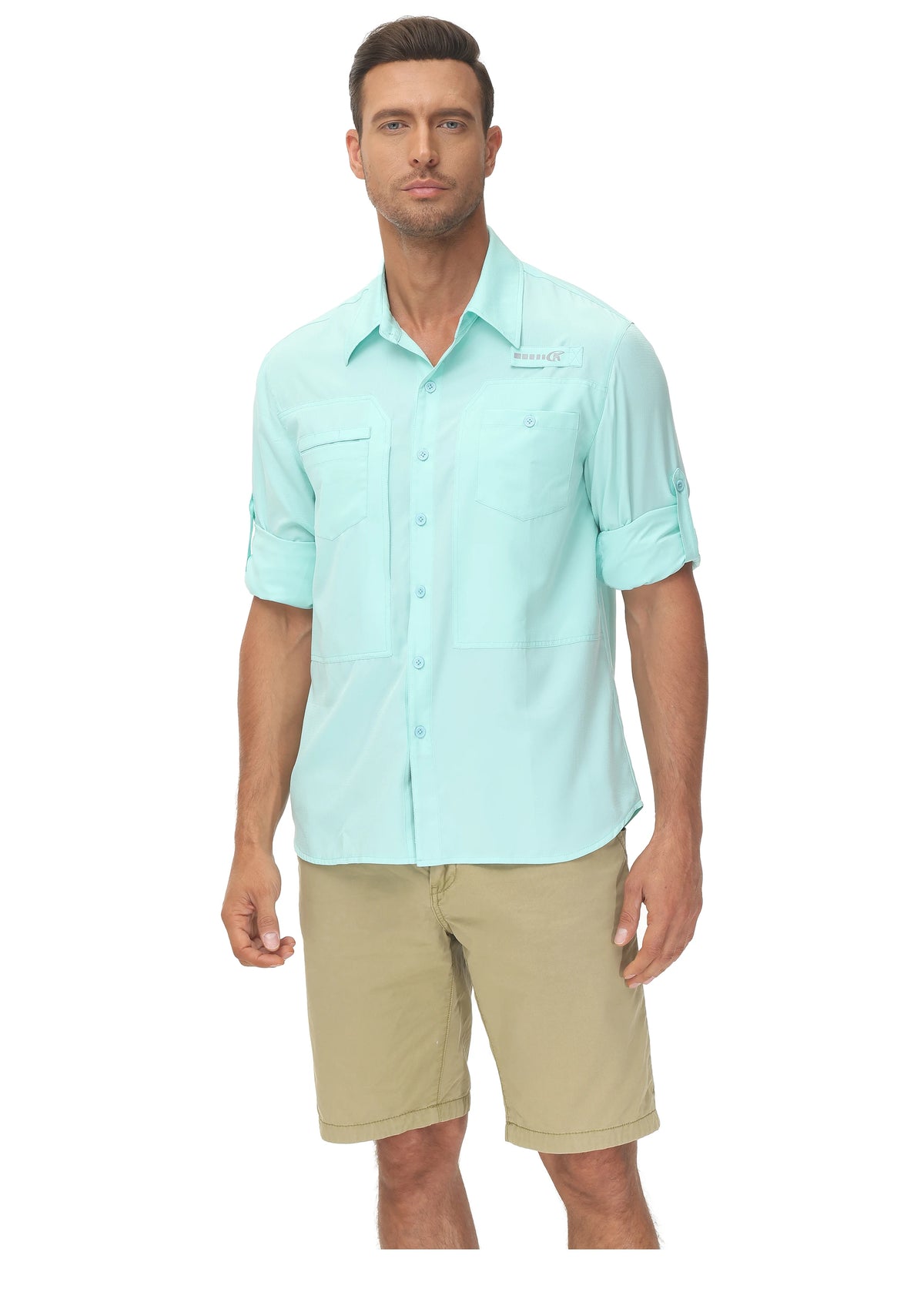 Men's Long Sleeve Fishing Shirts UPF 50+ Sun Protection Breathable Lightweight Travel Work Button Down Shirt with Zipper Pocket
