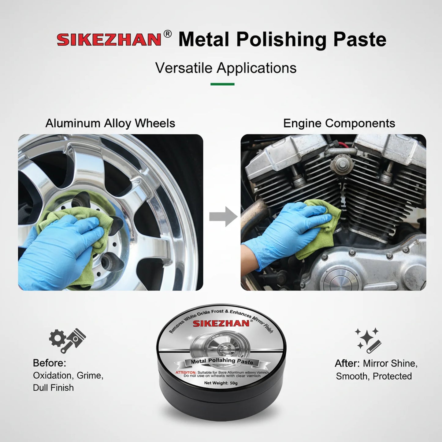 Professional Aluminum Alloy Polishing Compound Paste for Car Wheels Rims Engine Case Metal Polish Cream Oxidation Remover Shine