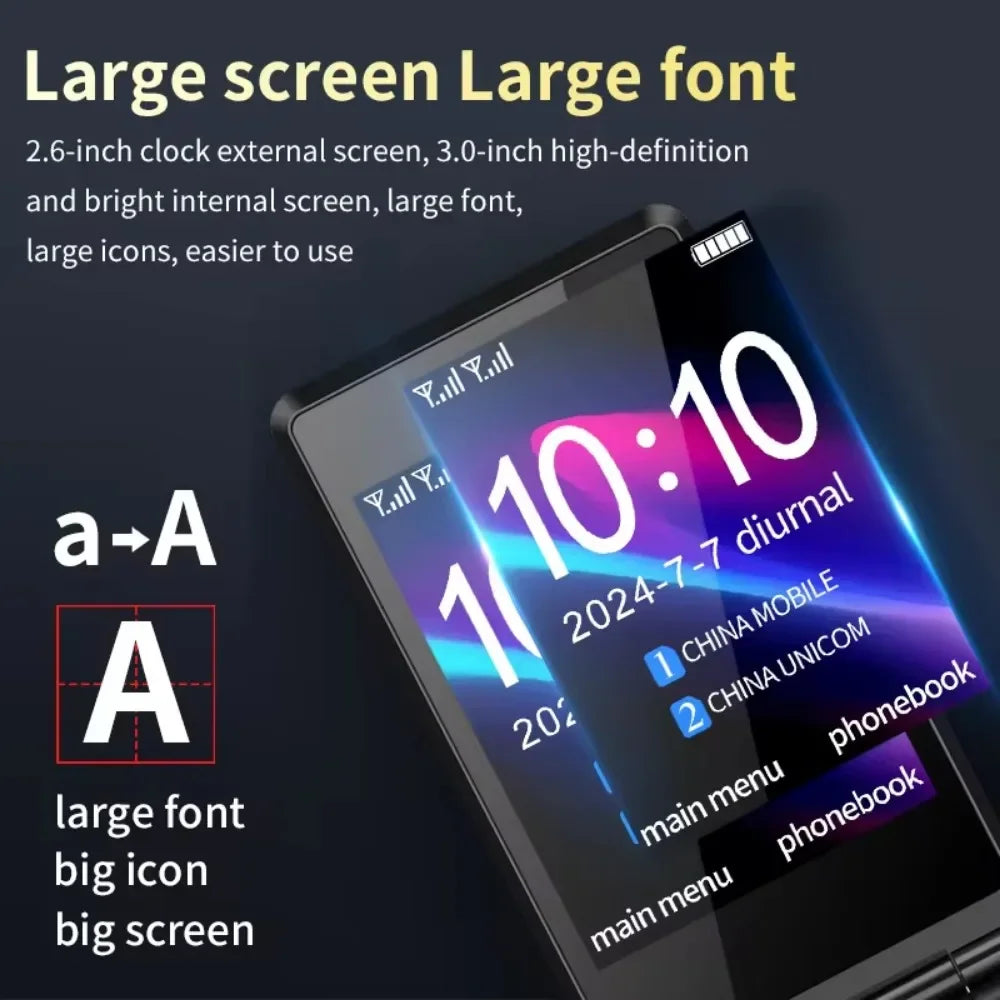 YeeMI M7+ 4G Rugged Feature Phone Big Button Full Band Flip Phone Dual SIM Dual Screen Cellphone For Old Man 6800mAh Big Battery