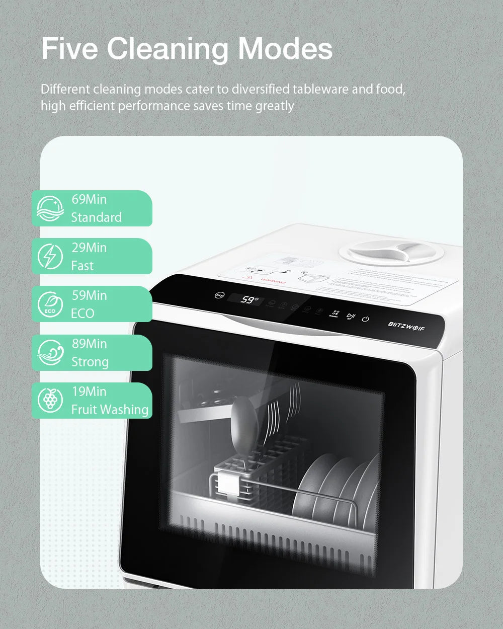 BlitzHome BH-CDW1 Smart Portable Countertop Dishwasher with APP Control 4-6 Sets Big Capacity Dual Water Inlet Modes Washers