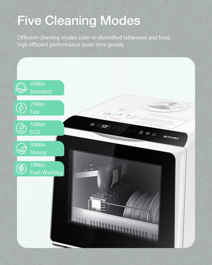 BlitzHome BH-CDW1 Smart Portable Countertop Dishwasher with APP Control 4-6 Sets Big Capacity Dual Water Inlet Modes Washers
