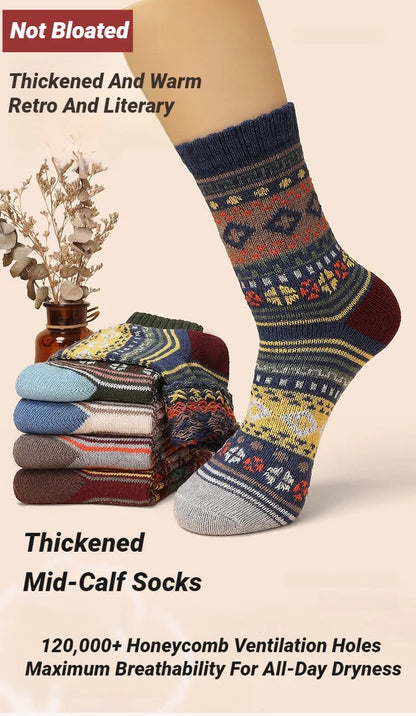 5 Pairs Winter Men's Socks Thicken Sheep's Wool Socks Warm Men Retro Style Colorful Fashion Man Socks For Snow boots
