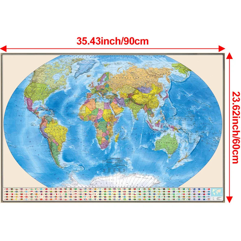 Russian Map-World Map-Political Distribution-with Flag,Art Prints Posters Travel Supplies,for Classroom,Home Decor