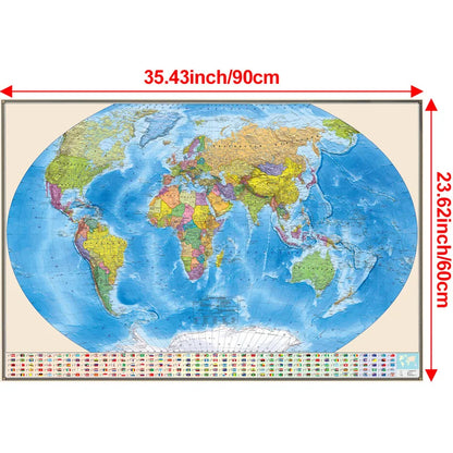 Russian Map-World Map-Political Distribution-with Flag,Art Prints Posters Travel Supplies,for Classroom,Home Decor