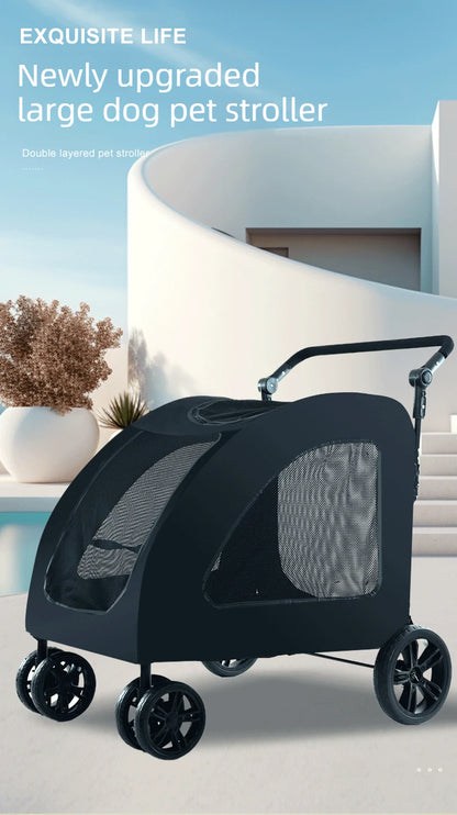 Large Dog Strollers Breathable Zipper Design Pet Cart Dogs Carrier Outdoor Travel Large Transportation Carts Adjustable Height