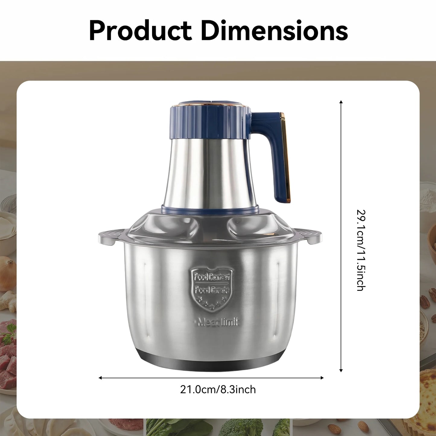 Podofo 5L Electric Meat Grinder Food Chopper Vegetable Chopper 5 Speed 6 Blades Meat Mincer Mixer Electric Dicer Stainless Steel