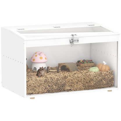 White hamster cage 80x50x50 cm plastic with a hinged lid & acrylic window for small animals