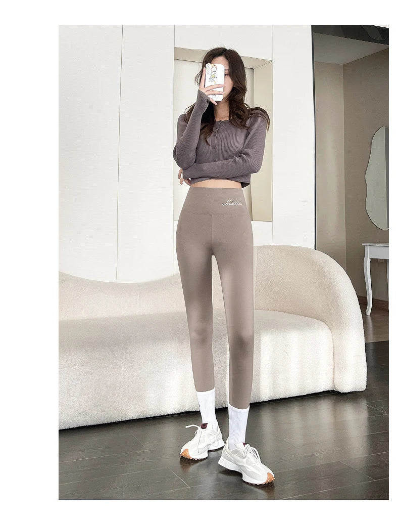 BIVIGAOS Women's Autumn Winter High Waist DE Velvet Leggings Thick Spontaneous Hot Warm Leggings Slim Elastic Leggings