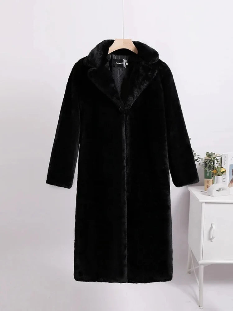 TARUXY Winter Loose Mink Velvet Imitation Fur Splicing Long Coat Fur Suit Collar Women's Coat High Street Fashion Lady Overcoat