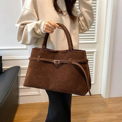 Vintage Satin-Leather Tote Bag – Casual Style with Buckle Closure, Large Capacity for Commuting & Everyday Shoulder Carry