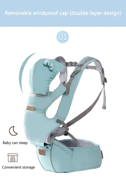 3 IN 1 Baby Hipseat Carrier Backpack Straps for Infant Toddler 0-36M Ergonomic With Windproof Hat for Winter Luminous Strips