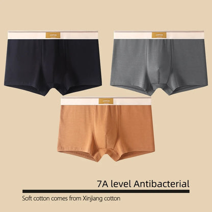 1/3Pcs Set Solid Color Men's Boxer Shorts Breathable Cotton Elastic Boyshorts Antibacterial 7A Level Comfortable Male Underwear