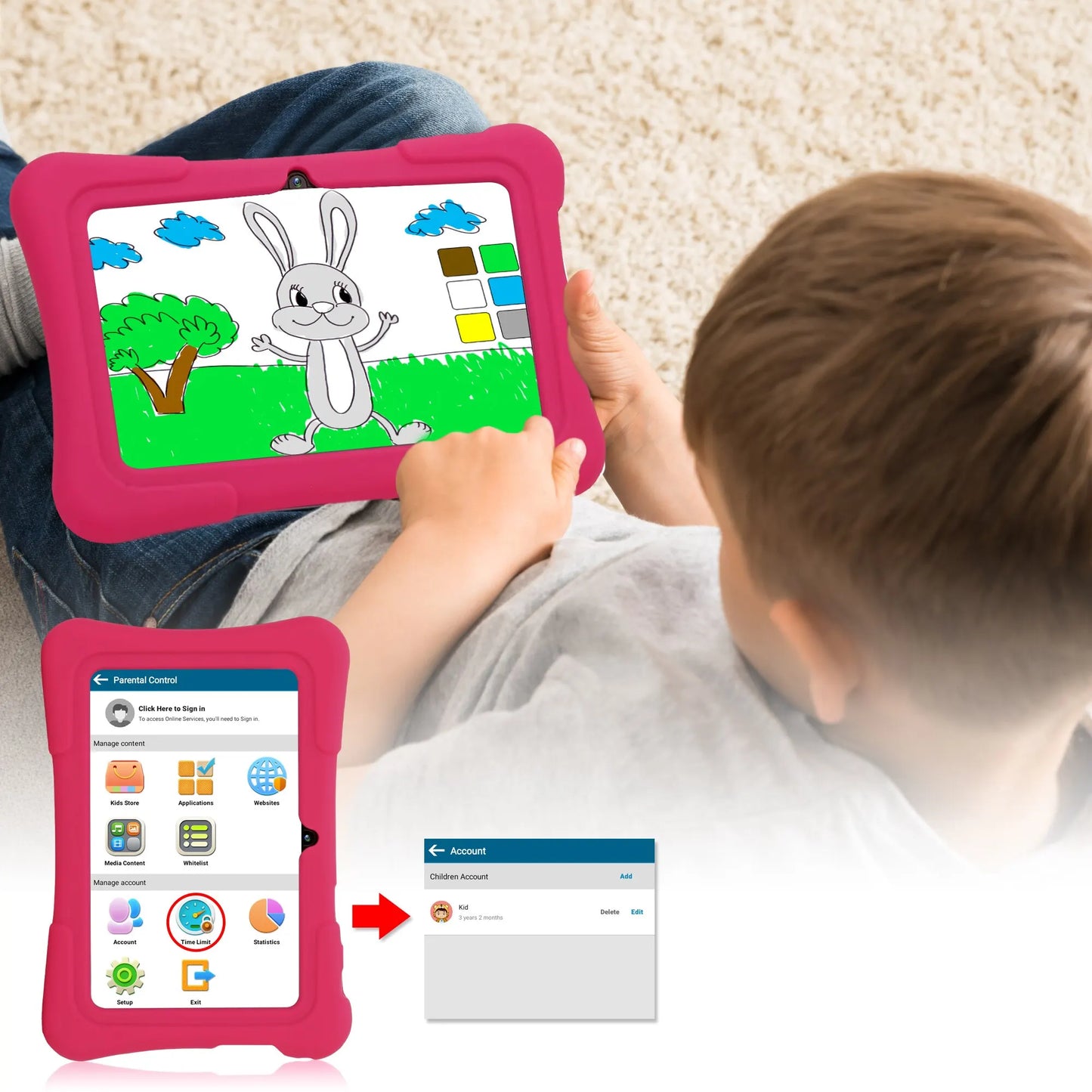 PRITOM 7 Inch Kids Tablet Quad Core Android 13 32GB WiFi Bluetooth Educational Software Installed